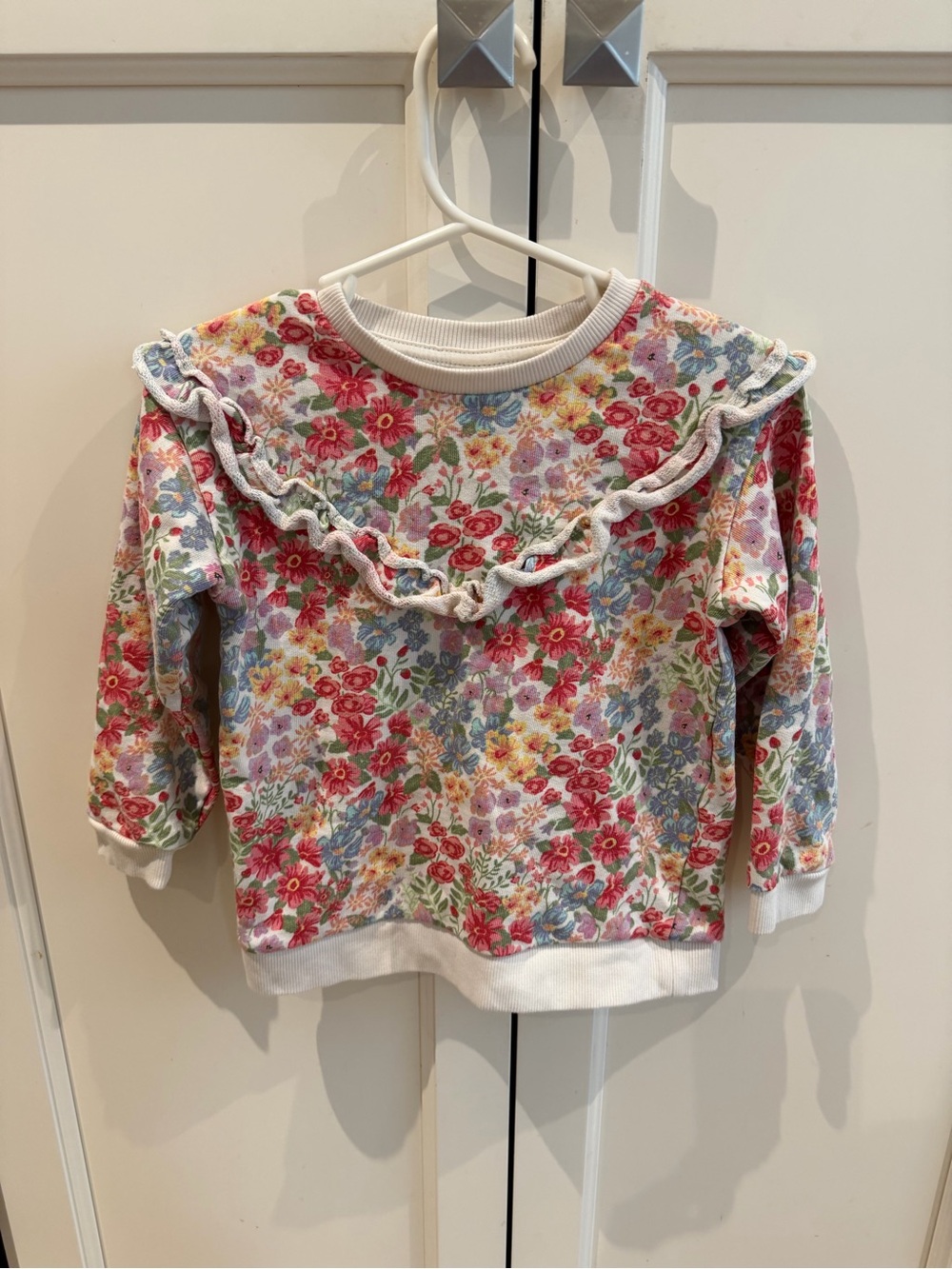 H&M 3t Floral Ruffle-Trim Kids Sweatshirt - Multi Floral
